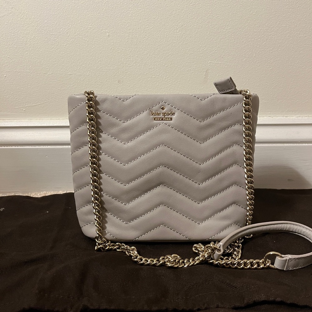 Kate Spade Light Gray Chevron Quilted Crossbody Bag